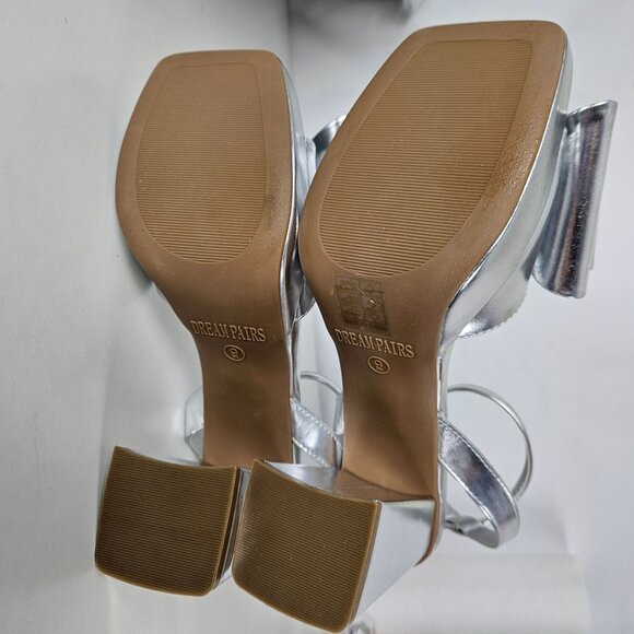 Dream Pairs Womens Bow Platform Chunky Open Toe Sandals Silver Size 9 Party - Picture 11 of 14